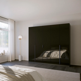 Mulheim 5 Door Basalt Glass Wardrobe with Mirror and Drawers - Pendle Village Furniture